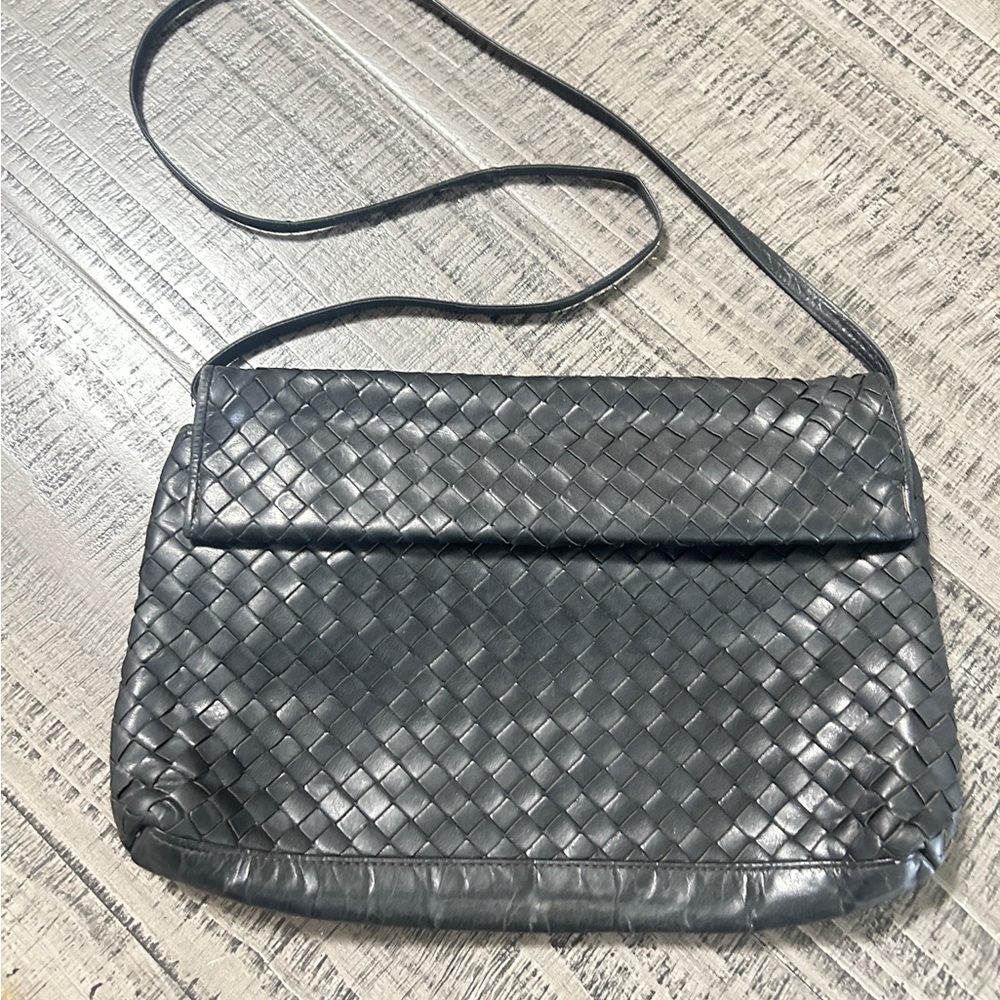 Meyers USA Black Woven Vintage Leather Crossbody Bag